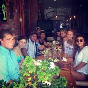 Friends out to eat! (Starting front left) Derek Russell, Laura Feldman, Wyatt Wiggins, Aaron Schwab, John Yuceler, Josh Gilliam, Chiara Dennis, (Me), and Eden Marquis.