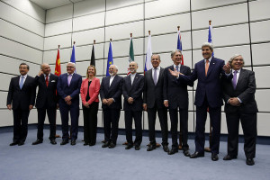 photo courtesy: New York Times, Carlos Burria  Delegates from the U.S.,  Iran and six other nations after agreeing to the Iran Deal. 